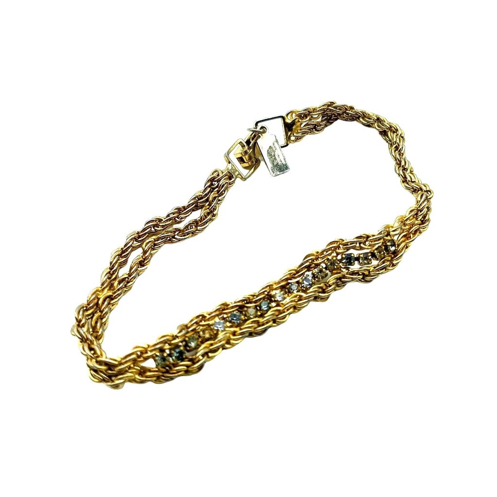 Lady Remington Double Rope Chain Bracelet With Clear Crystal Channel, Vintage